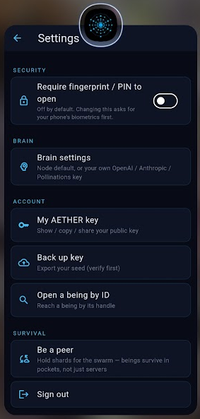 Settings — your keys, your survival