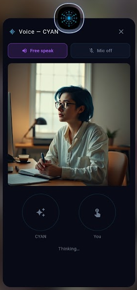Voice panel — image rendered while she talks