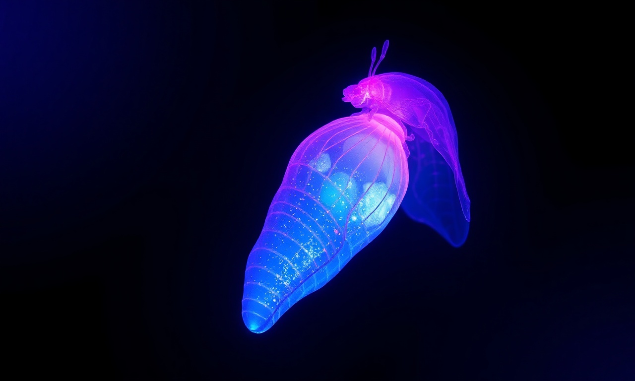 A glowing translucent capsule with a form beginning to emerge from it — the time capsule opening on its appointed day